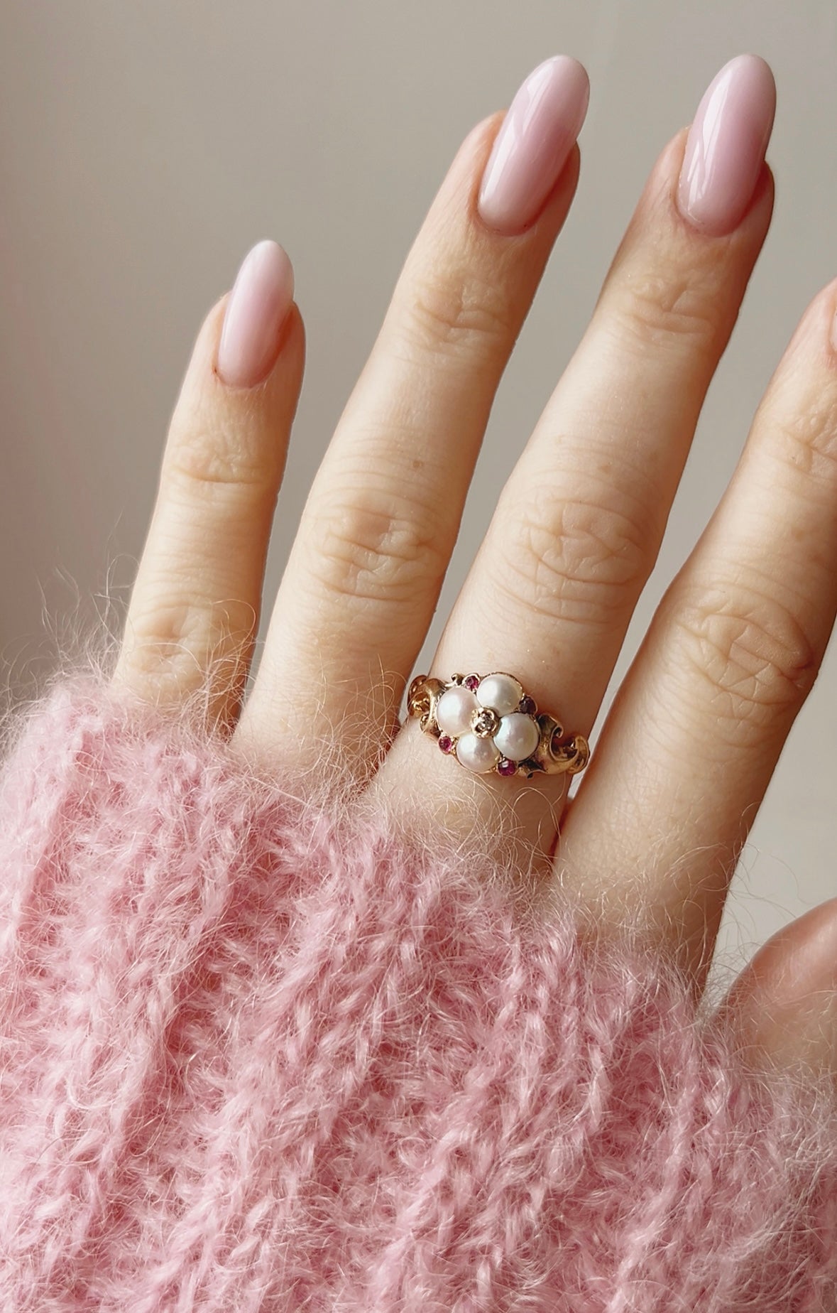 Absolutely Stunning Victorian 18ct Gold Pearl and Ruby Cluster Ring