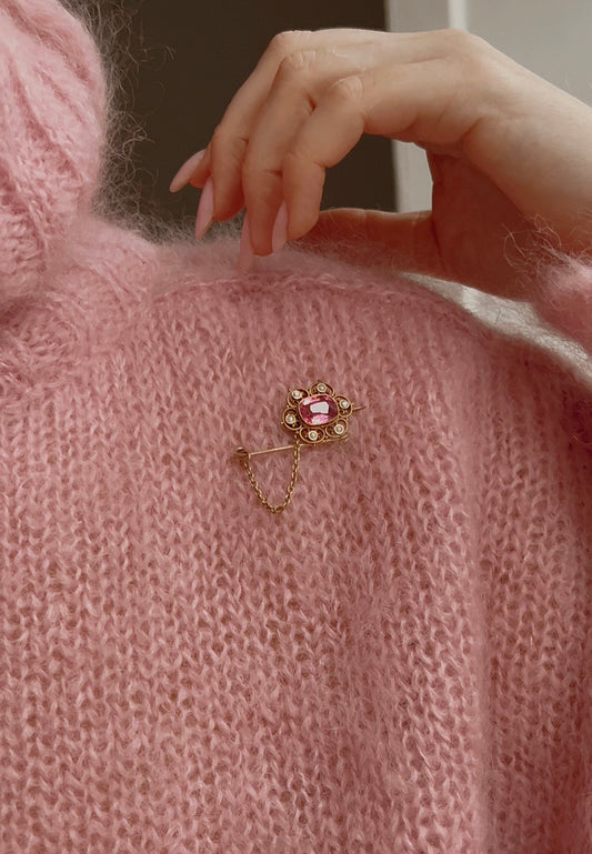 Very Beautiful 19th Century Split Pearl and Pink Paste Brooch