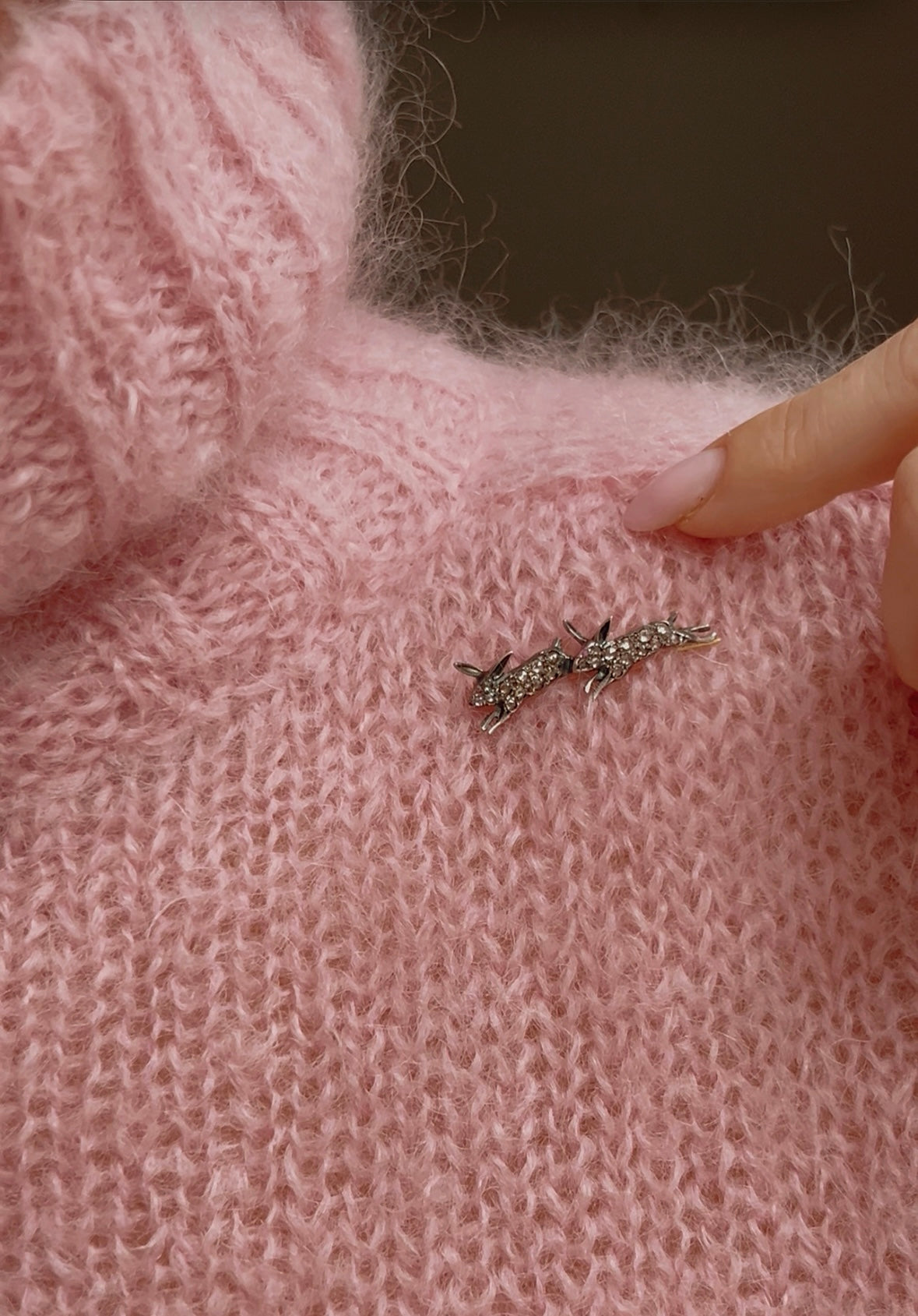Adorable Modern Diamond and Ruby Leaping Rabbit Brooch