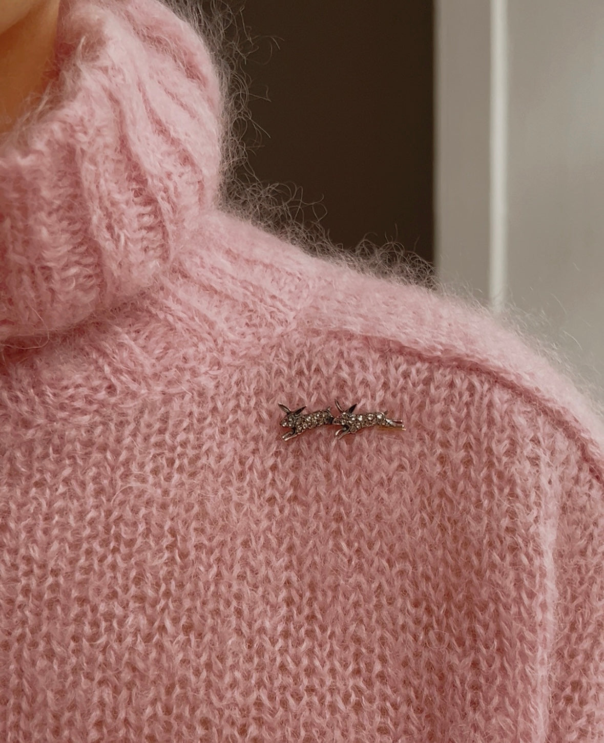 Adorable Modern Diamond and Ruby Leaping Rabbit Brooch