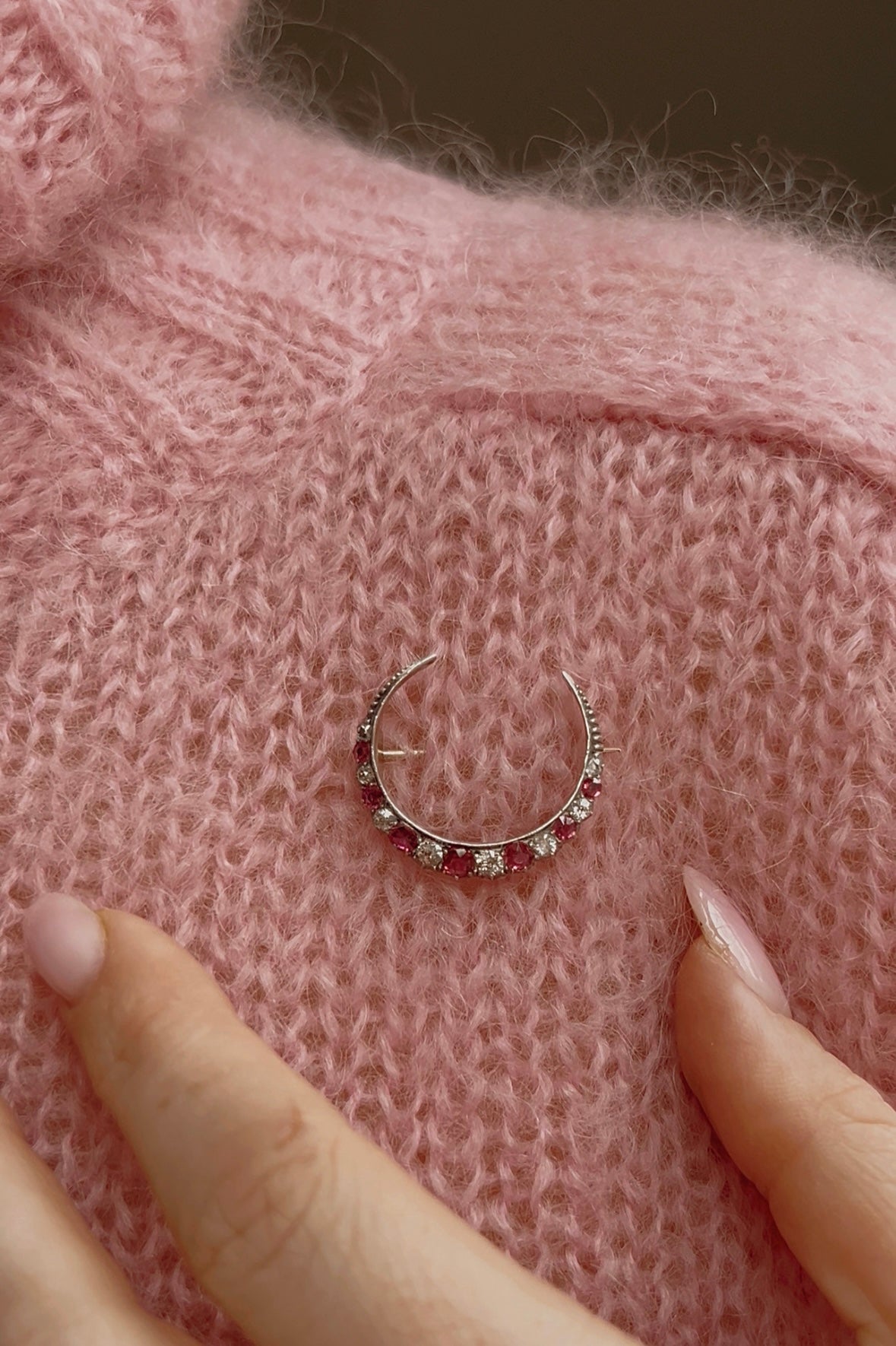 Magnificent Victorian Ruby and Diamond Crescent Brooch