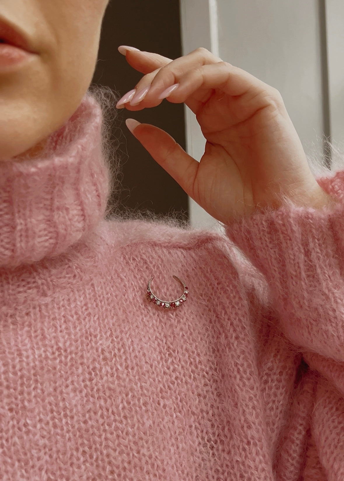 Magnificent Victorian Ruby and Diamond Crescent Brooch