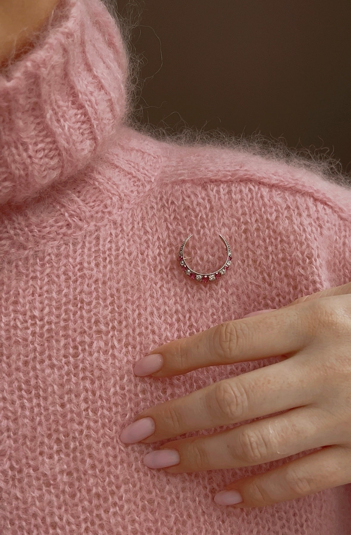 Magnificent Victorian Ruby and Diamond Crescent Brooch