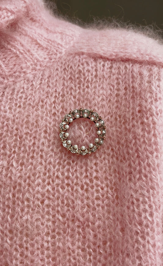 Exquisite 20th Century Pink Sapphire, Pearl and Diamond Brooch with Original Case