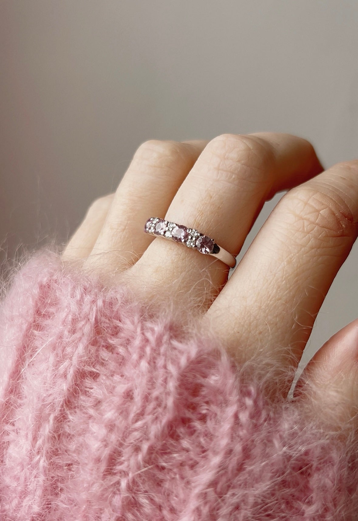Gorgeous Modern 18ct White Gold Pink Sapphire and Diamond Eternity Ring