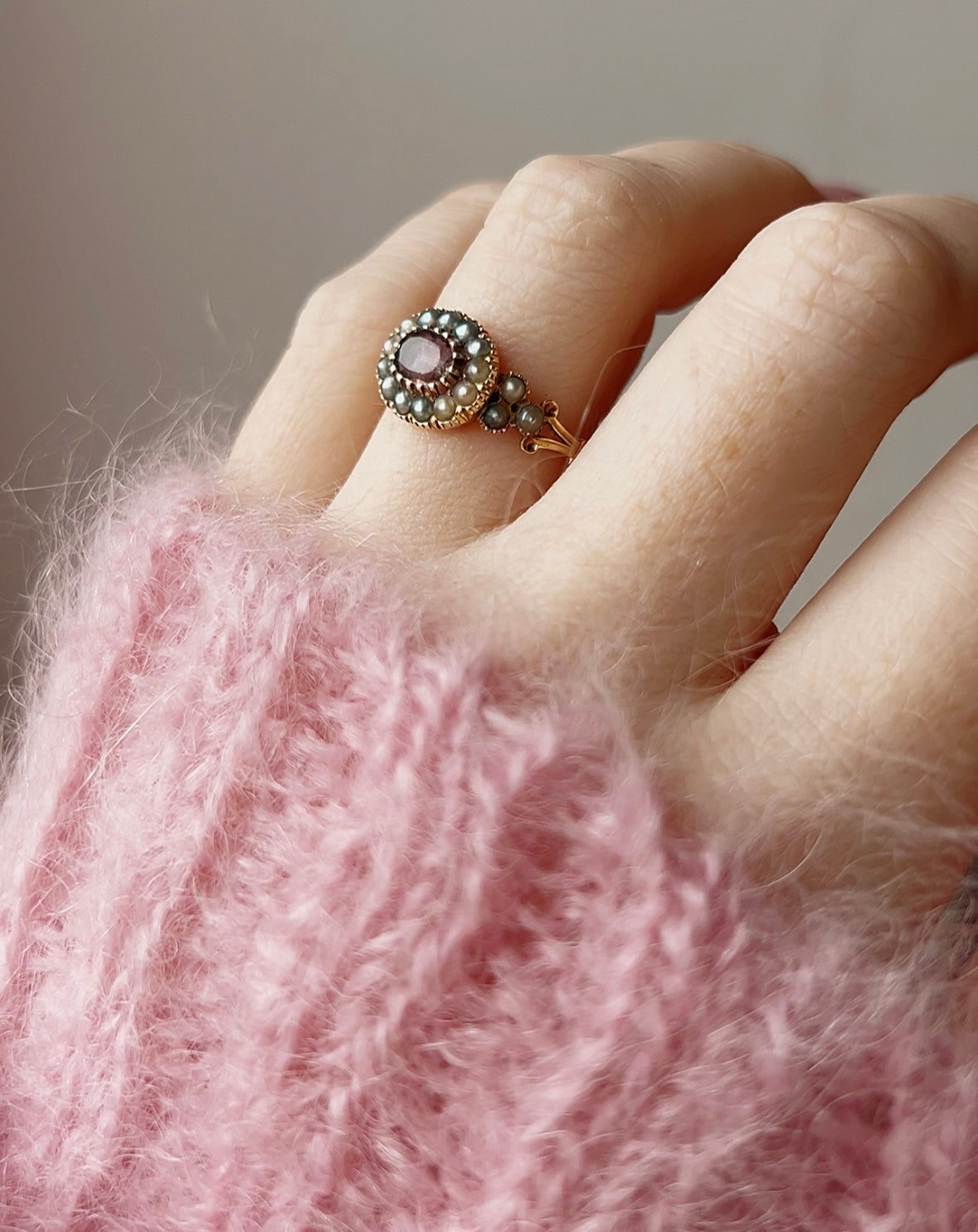 Gorgeous 20th Century Foil-backed Gem and Split Pearl Ring