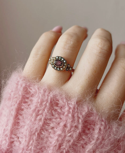 Gorgeous 20th Century Foil-backed Gem and Split Pearl Ring