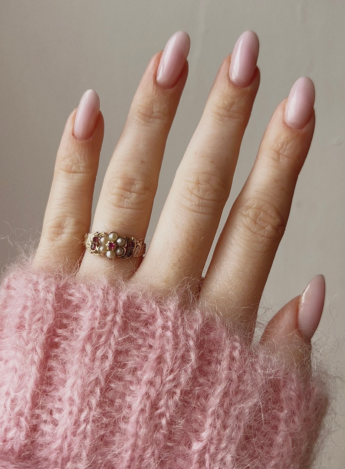 Simply Beautiful 19th Century Gold, Ruby and Split Pearl Ring