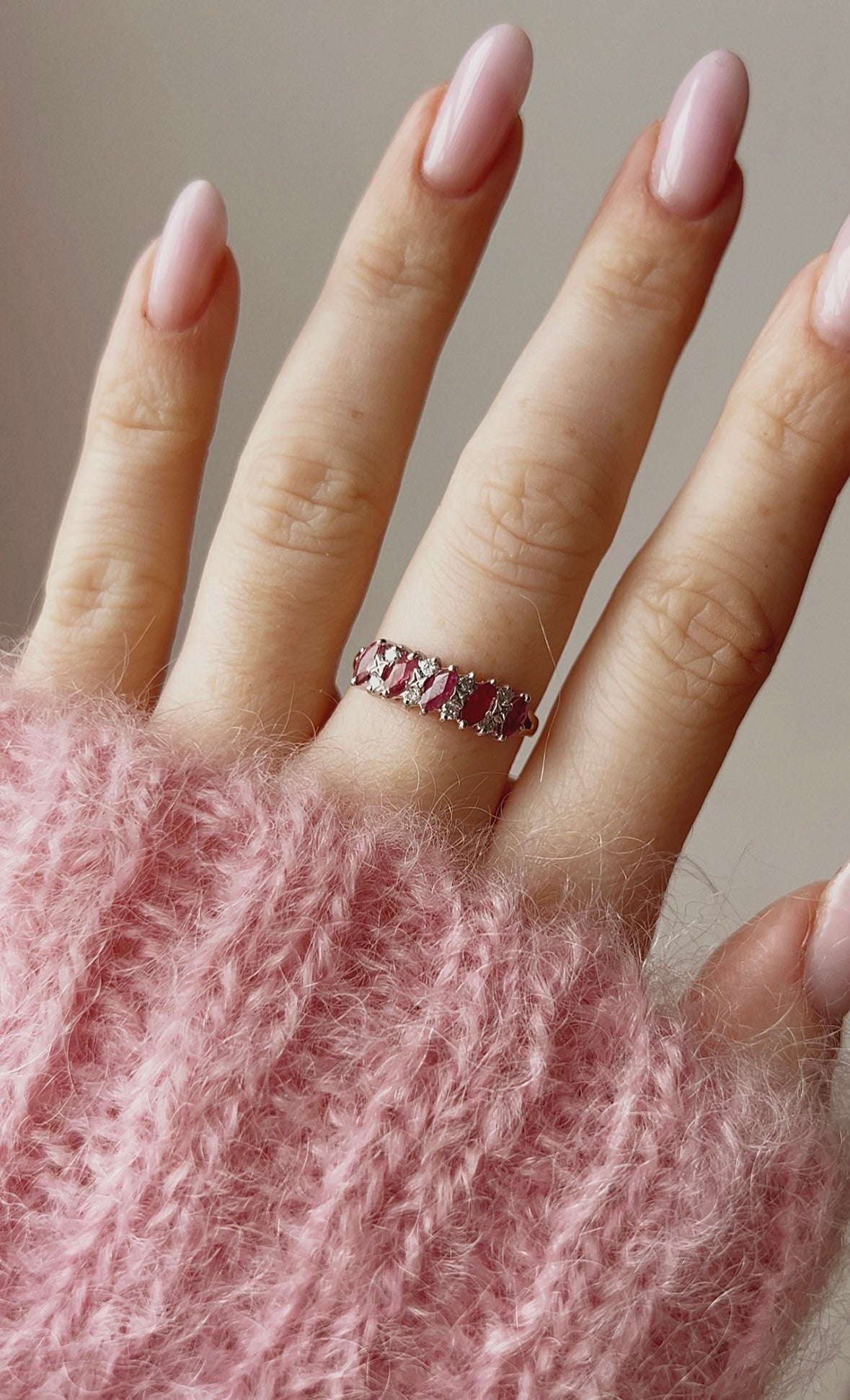 Pretty Vintage  9ct Gold, Pink Topaz and Diamond Ring