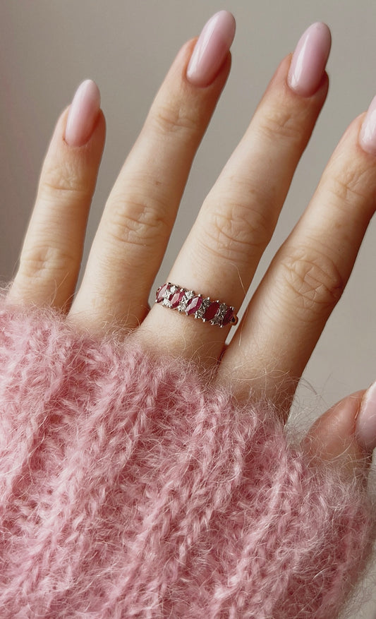 Pretty Vintage  9ct Gold, Pink Topaz and Diamond Ring