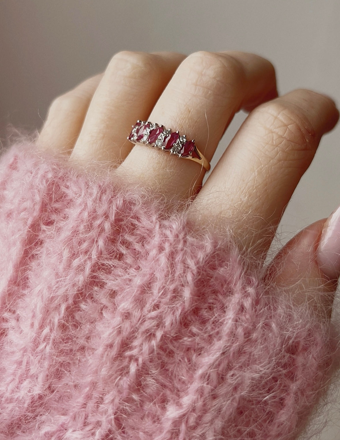 Pretty Vintage  9ct Gold, Pink Topaz and Diamond Ring