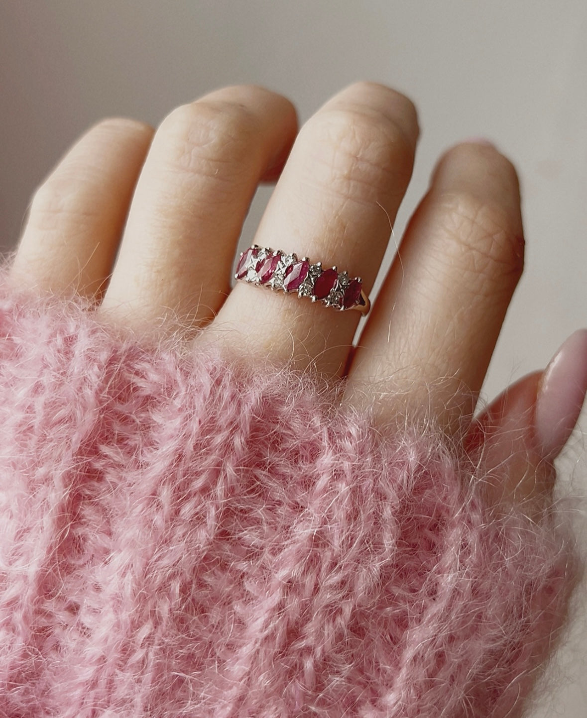 Pretty Vintage  9ct Gold, Pink Topaz and Diamond Ring