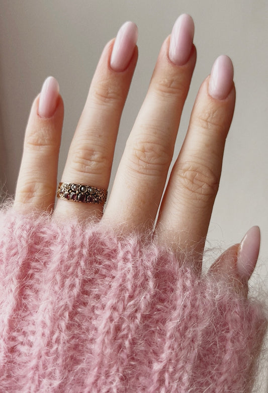Gorgeous Victorian Gold, Pink Garnet and Split Pearl Ring