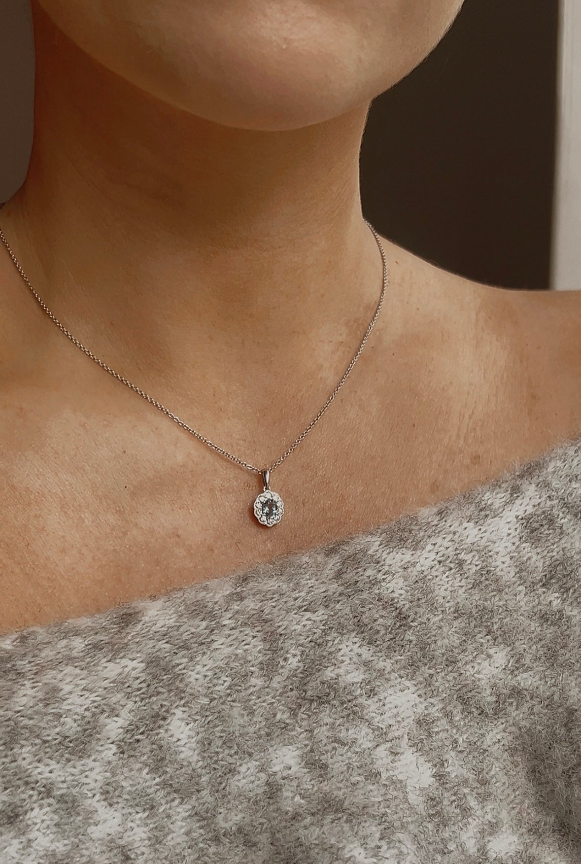Very Gorgeous Modern 18ct White Gold, Aquamarine and Diamond Pendant and Chain