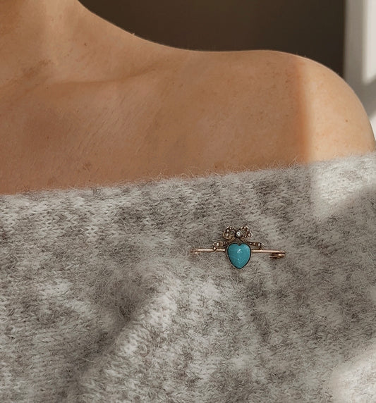 Simply Gorgeous 19th Century Victorian Turquoise and Split Pearl Brooch