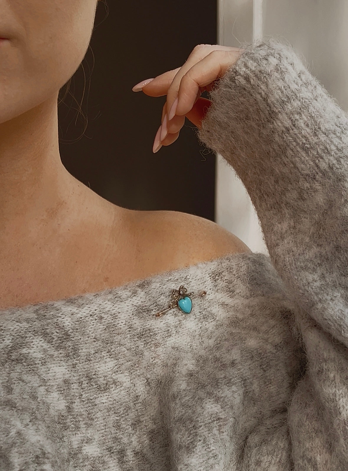 Simply Gorgeous 19th Century Victorian Turquoise and Split Pearl Brooch