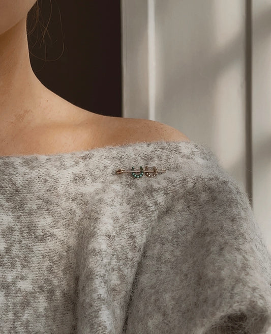 Wonderful 19th Century Victorian Turquoise and Split Pearl Double Horseshoe Brooch