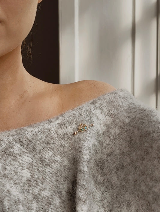 Gorgeous Late 19th Century Victorian Gold, Turquoise and Split Pearl Brooch