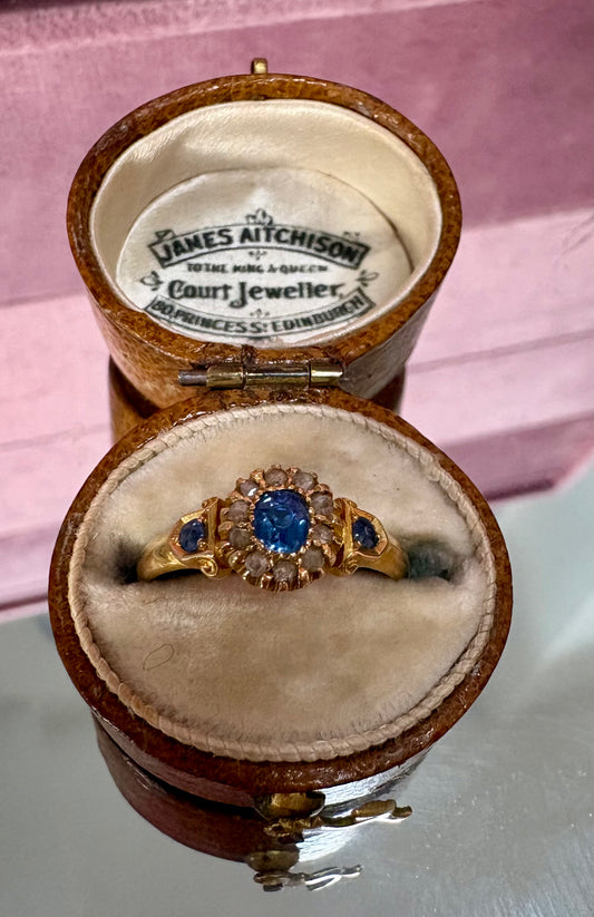 Wonderful Victorian 18ct Gold, Blue Sapphire and Rose-Cut Diamond Ring