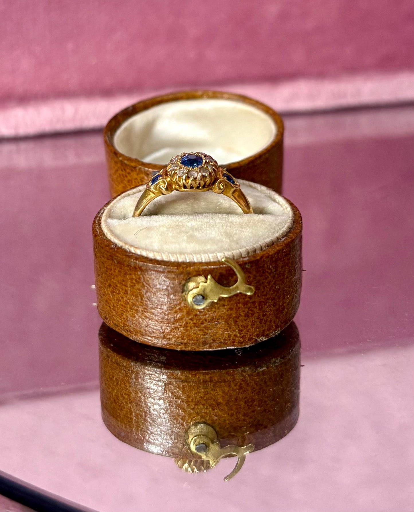 Wonderful Victorian 18ct Gold, Blue Sapphire and Rose-Cut Diamond Ring