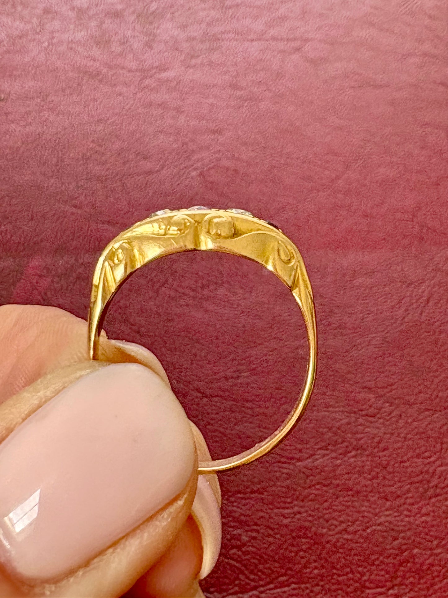 Gorgeous Early 20th Century Gold, Ruby and Diamond Five Stone Ring