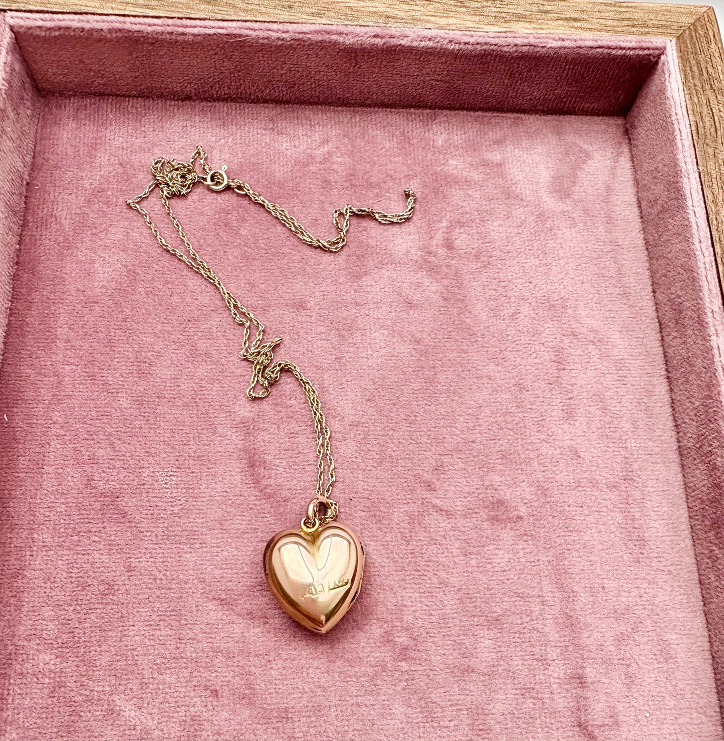 Beautiful Early 20th Century Diamond Gold Heart Locket and Gold Chain