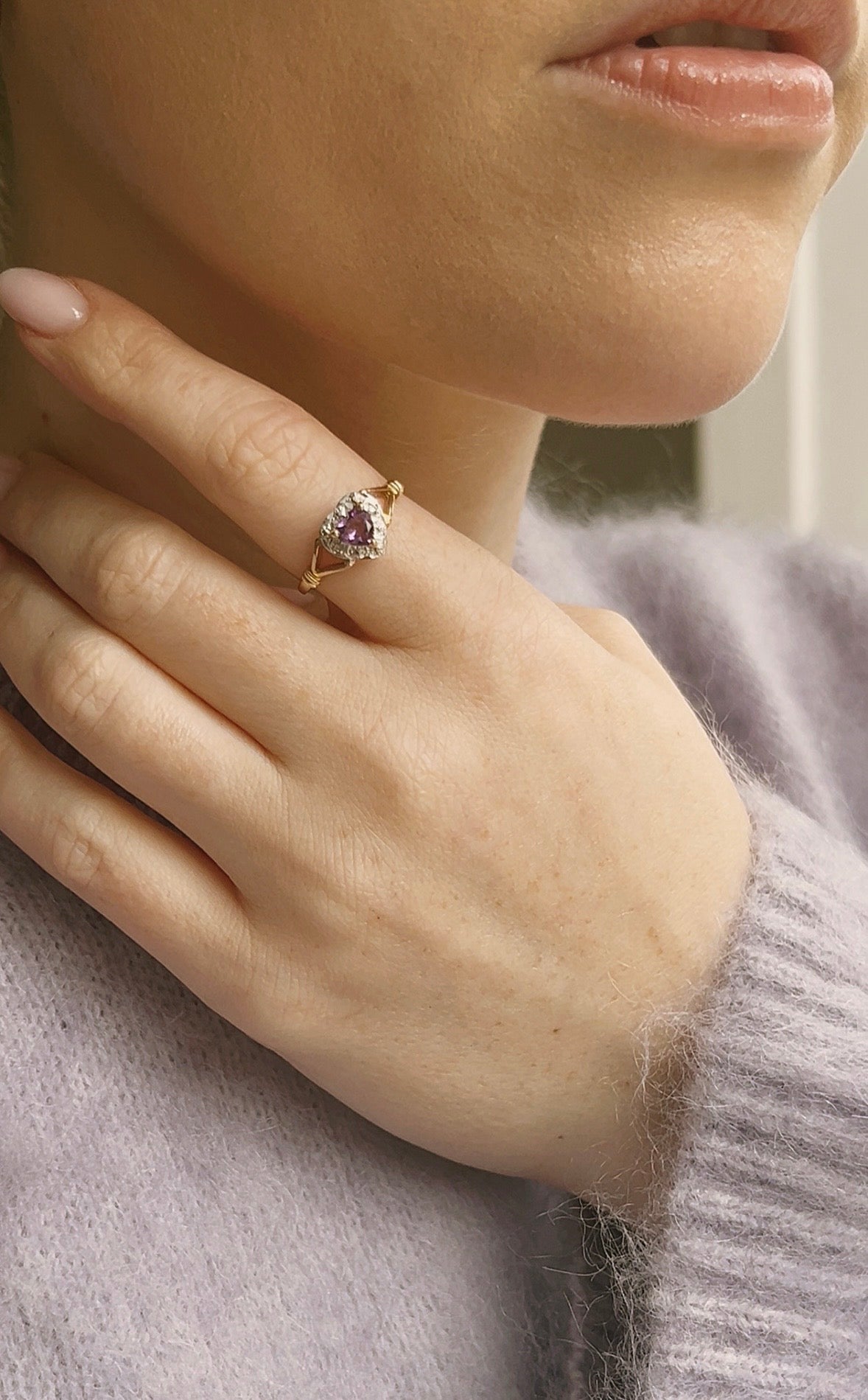 Sweet Vintage 9ct Gold, Amethyst and Diamond Heart Ring