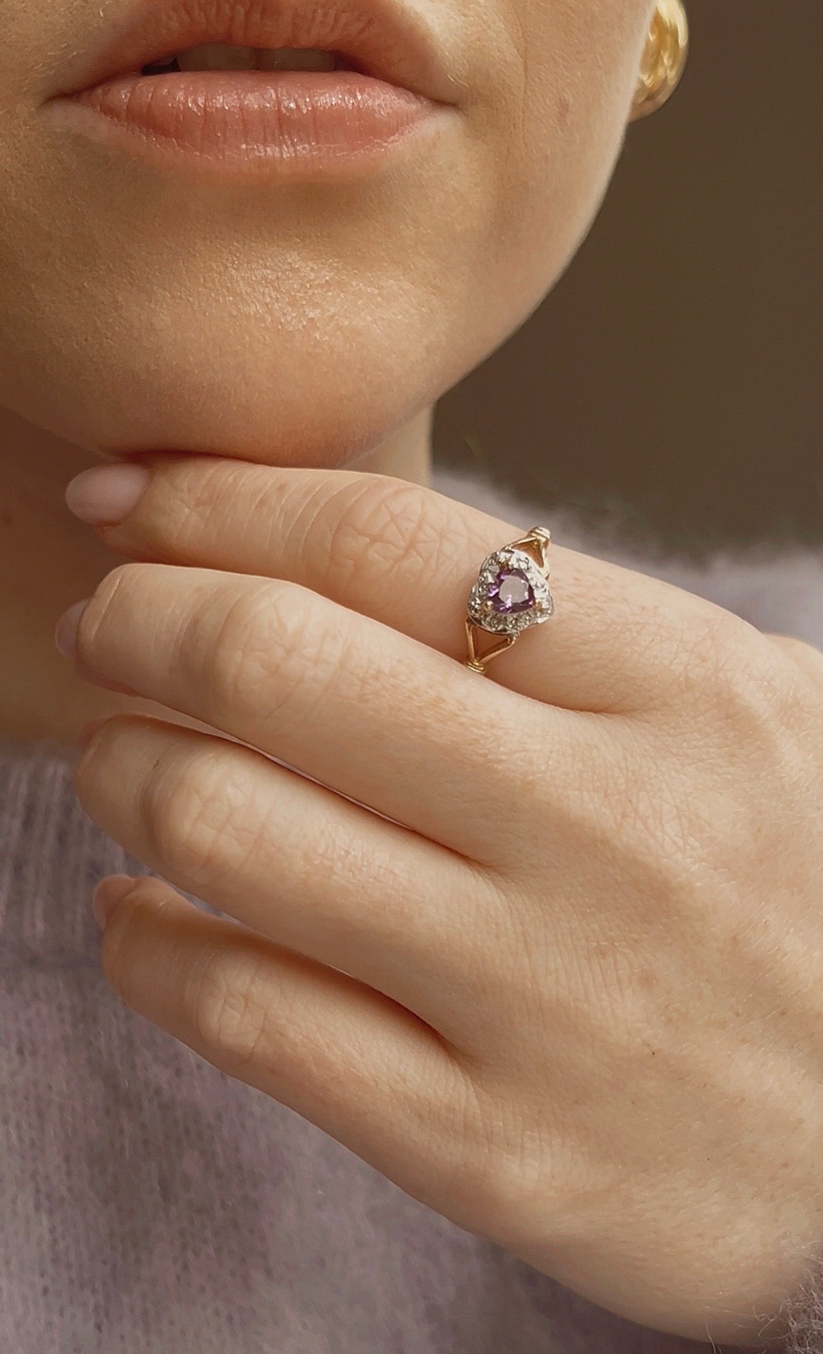 Sweet Vintage 9ct Gold, Amethyst and Diamond Heart Ring