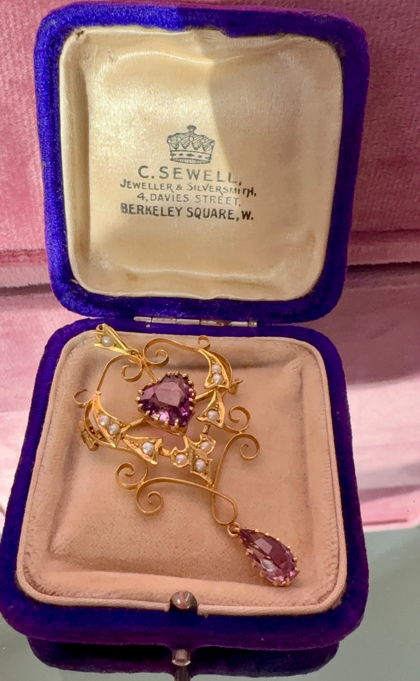 Superb Early 20th Century Amethyst and Split Pearl Heart Brooch and/or Pendant