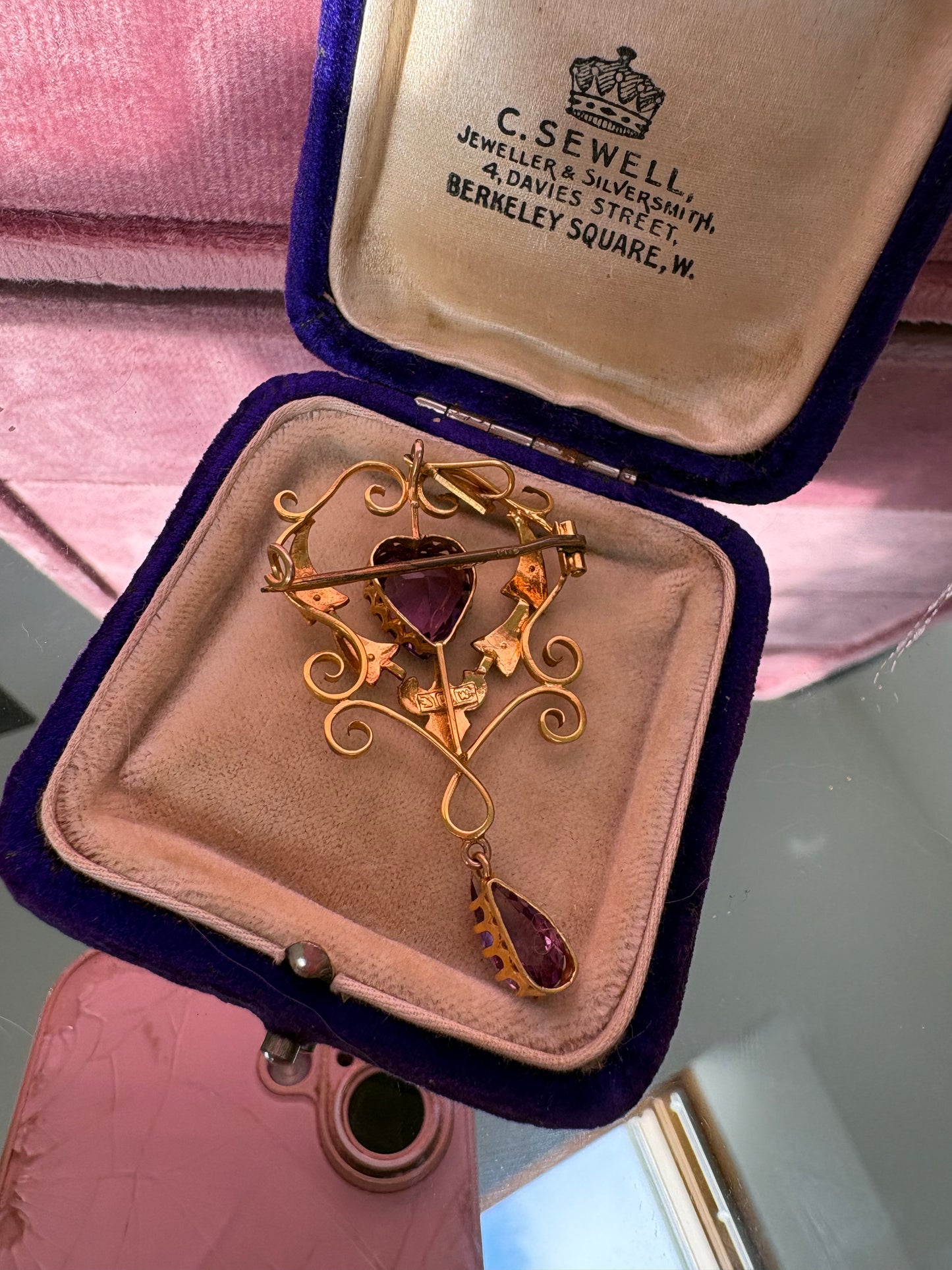 Superb Early 20th Century Amethyst and Split Pearl Heart Brooch and/or Pendant