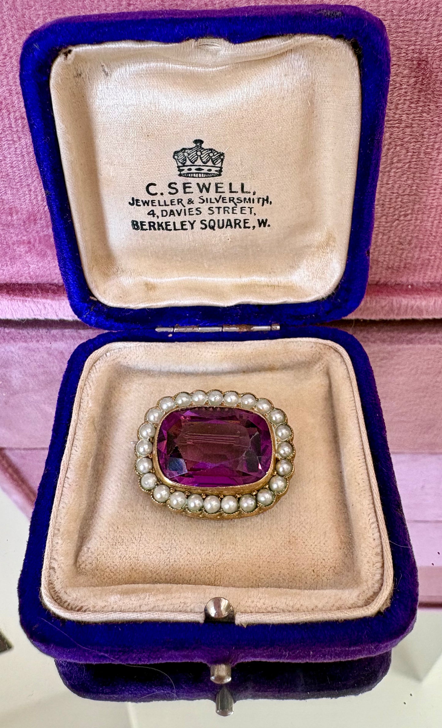 Lovely Late 19th Century Amethyst and Split Pearl Brooch