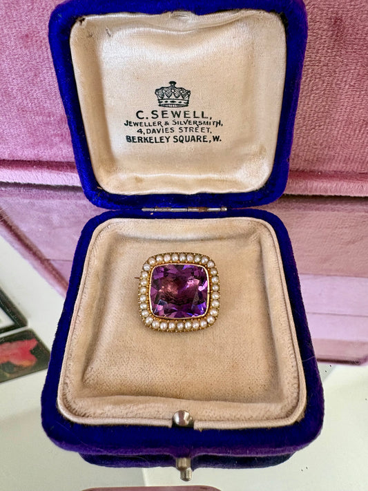Beautiful Late 19th Century Amethyst and Split Pearl Brooch