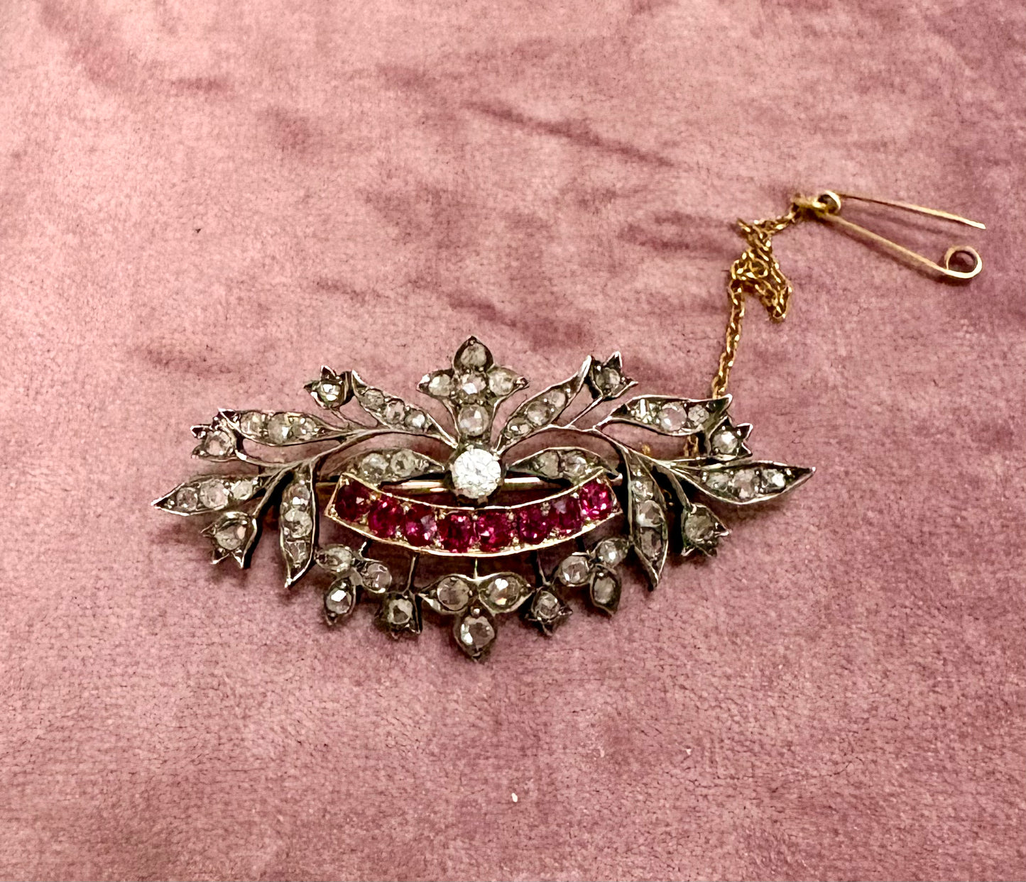 Stunning Late 19th Century Ruby and Diamond Brooch