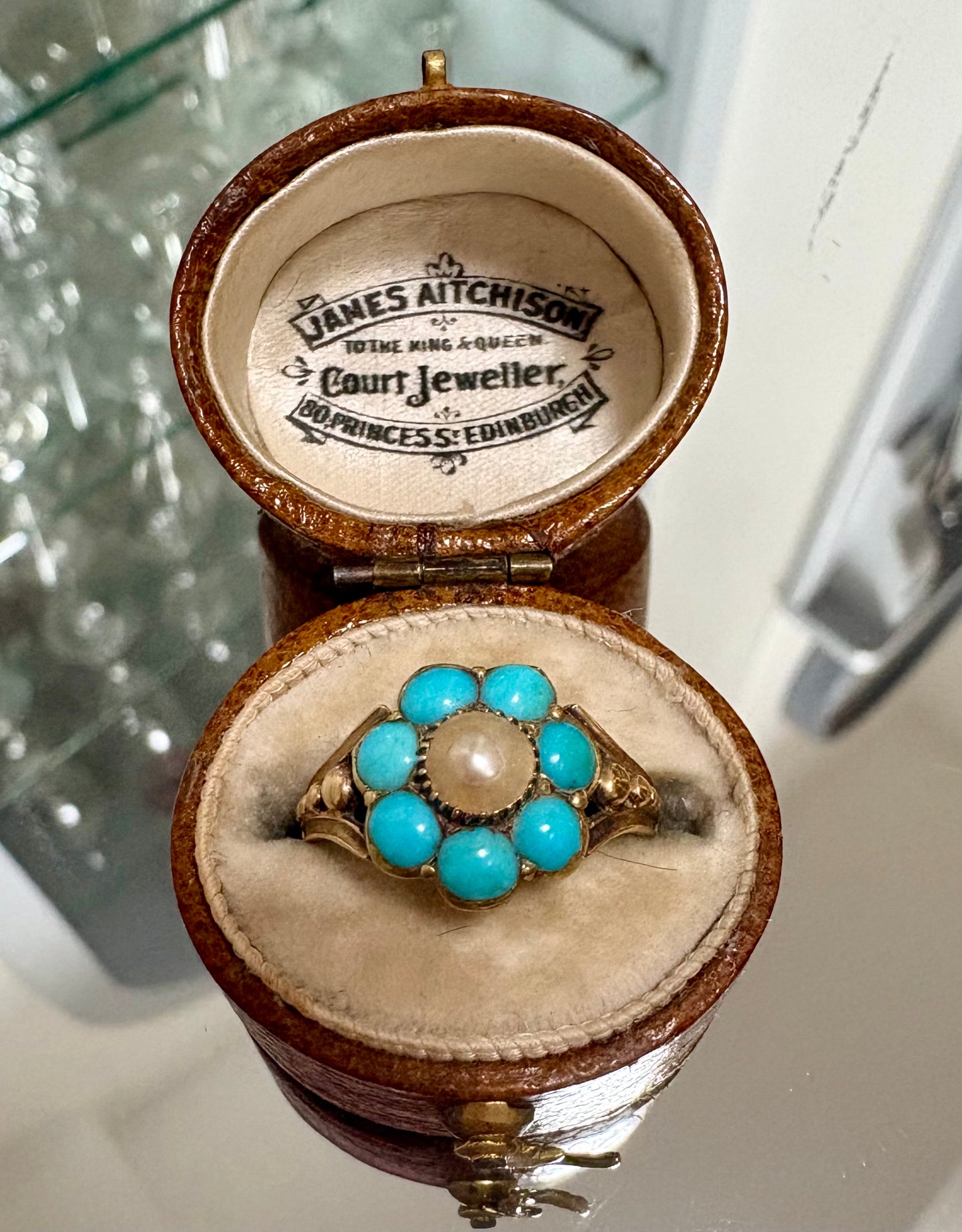 Gorgeous 19th Century Gold, Split Pearl and Turquoise Cluster Ring