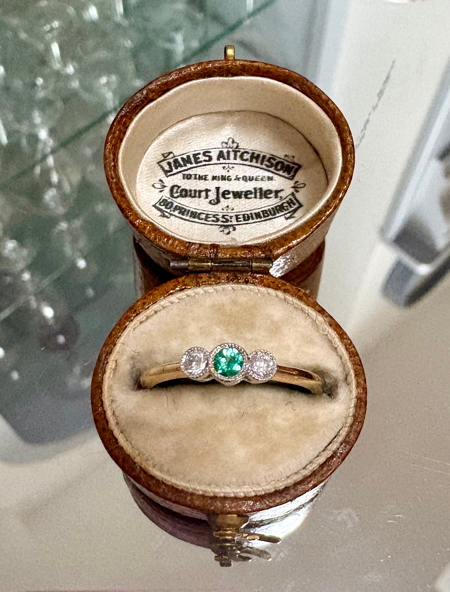 Sweet Modern 18ct Gold, Emerald and Diamond Ring