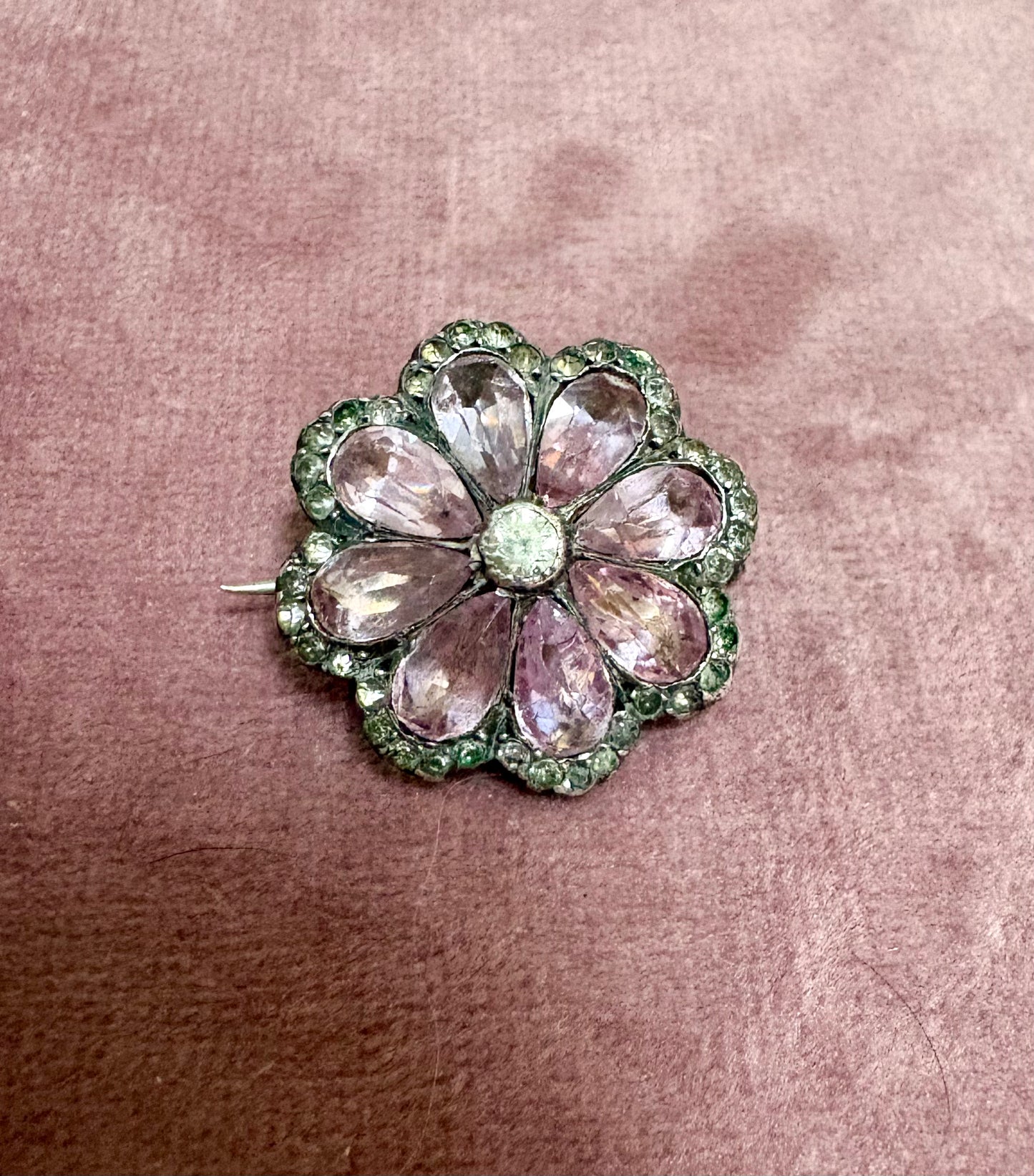 Wonderful Antique Pink and White Paste Flower Brooch