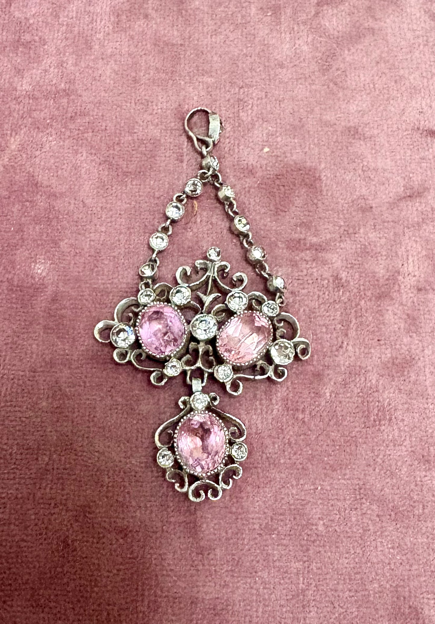 Stunningly Beautiful Antique Pink and White Paste Pendant