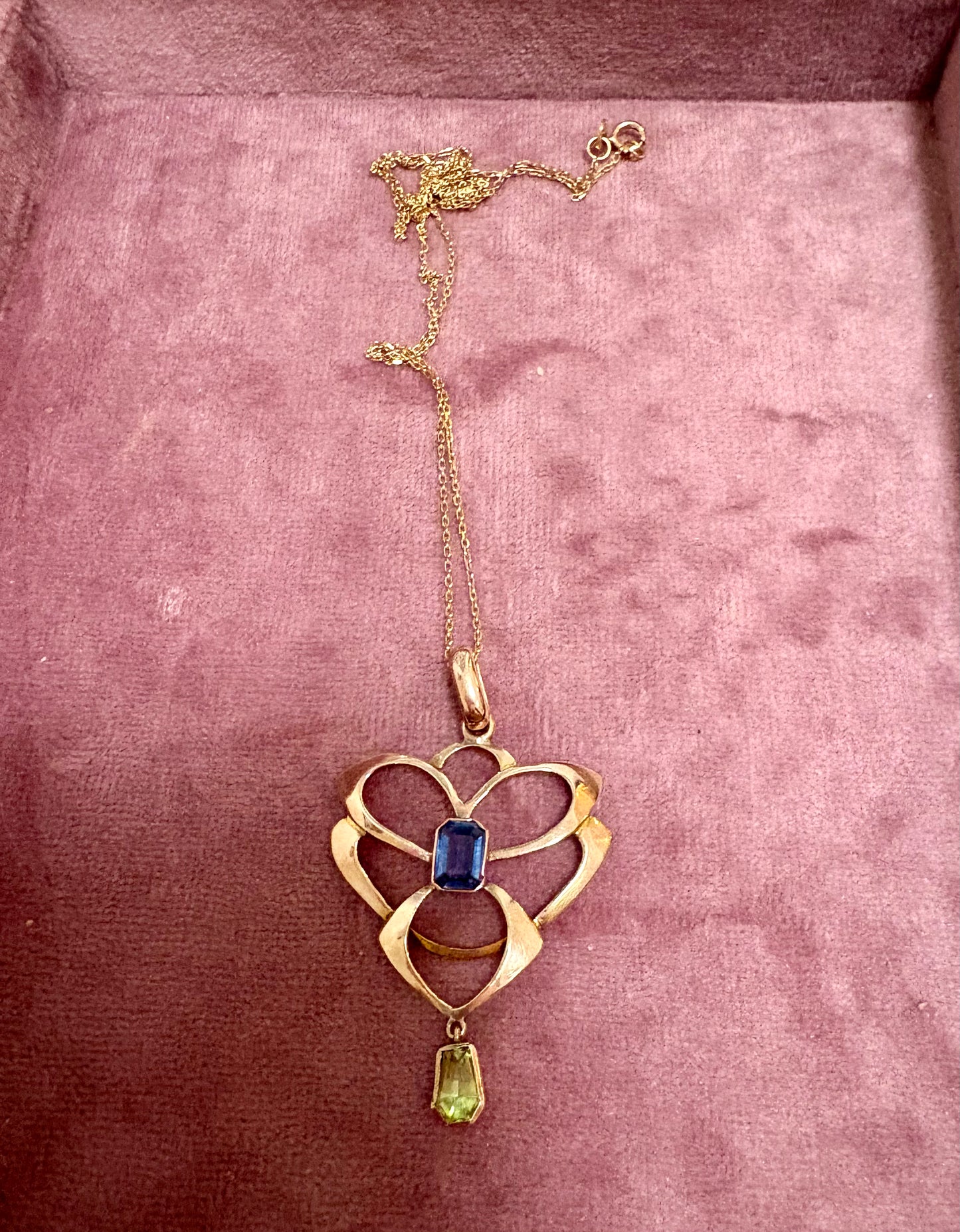 Wonderful Edwardian 9ct Gold, Blue Sapphire and Peridot Pendant