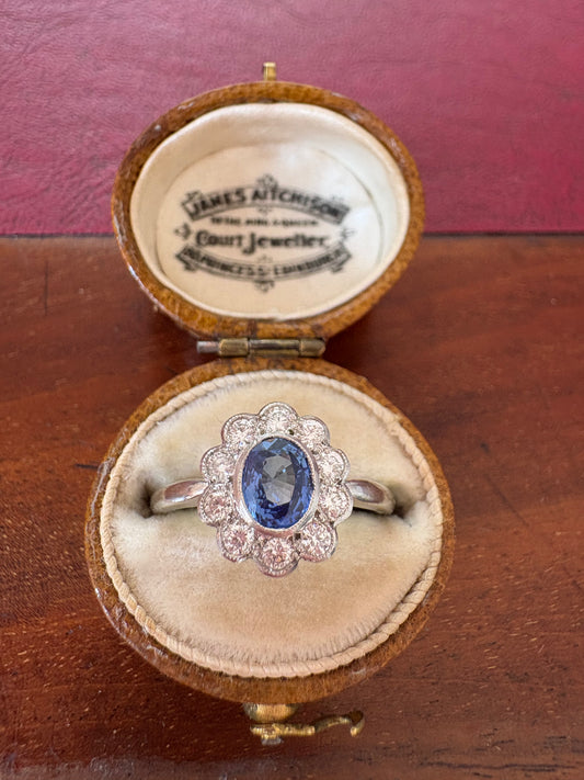 Absolutely Magnificent Platinum, Sapphire and Diamond Cluster Ring