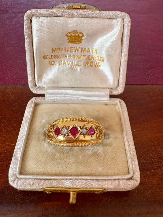 Stunning Early 20th Century 18ct Yellow Gold, Synthetic Rubies and Old-Cut Diamond Ring