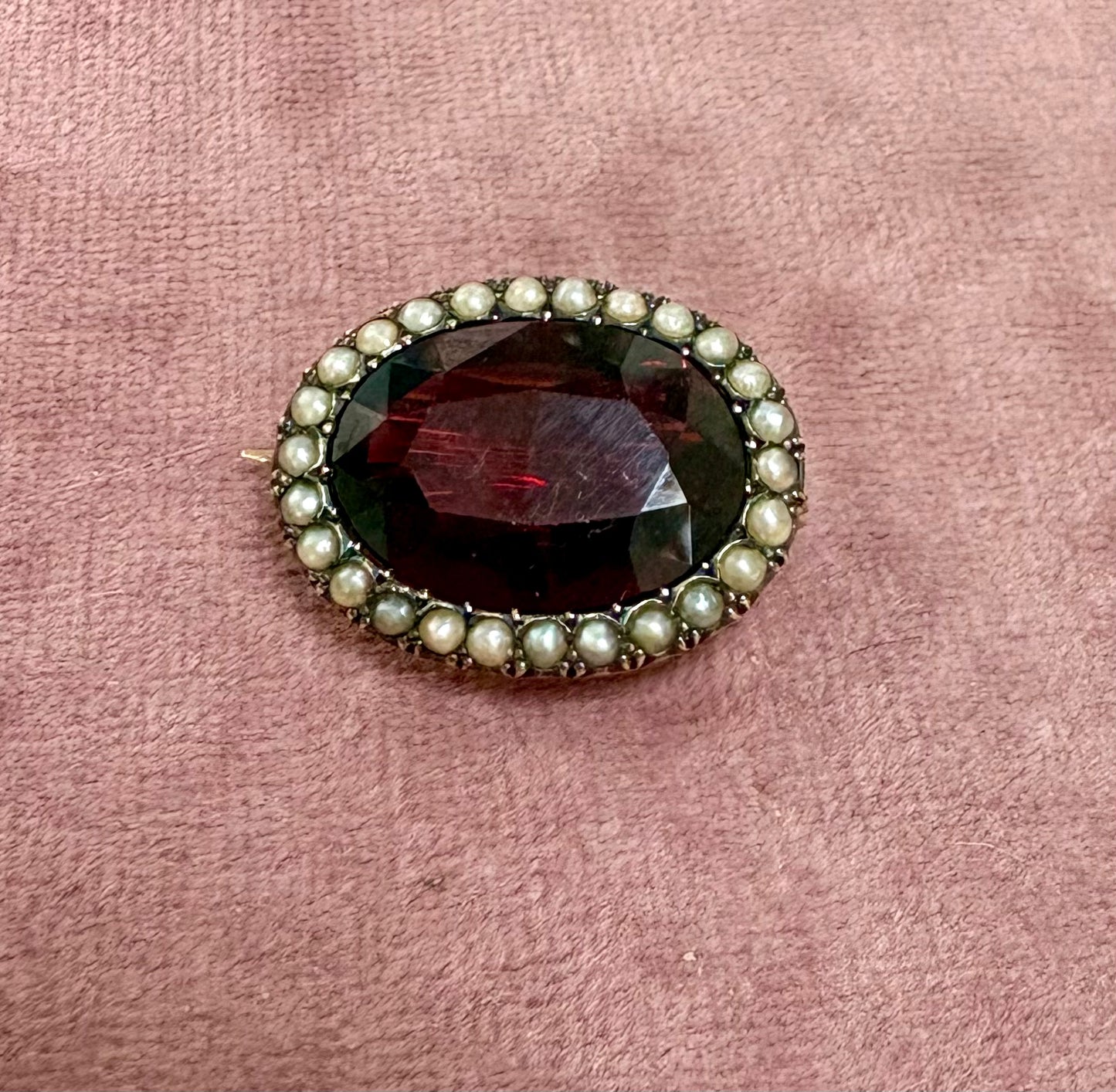 Gorgeous Early 20th Century Garnet and Split Pearl Brooch