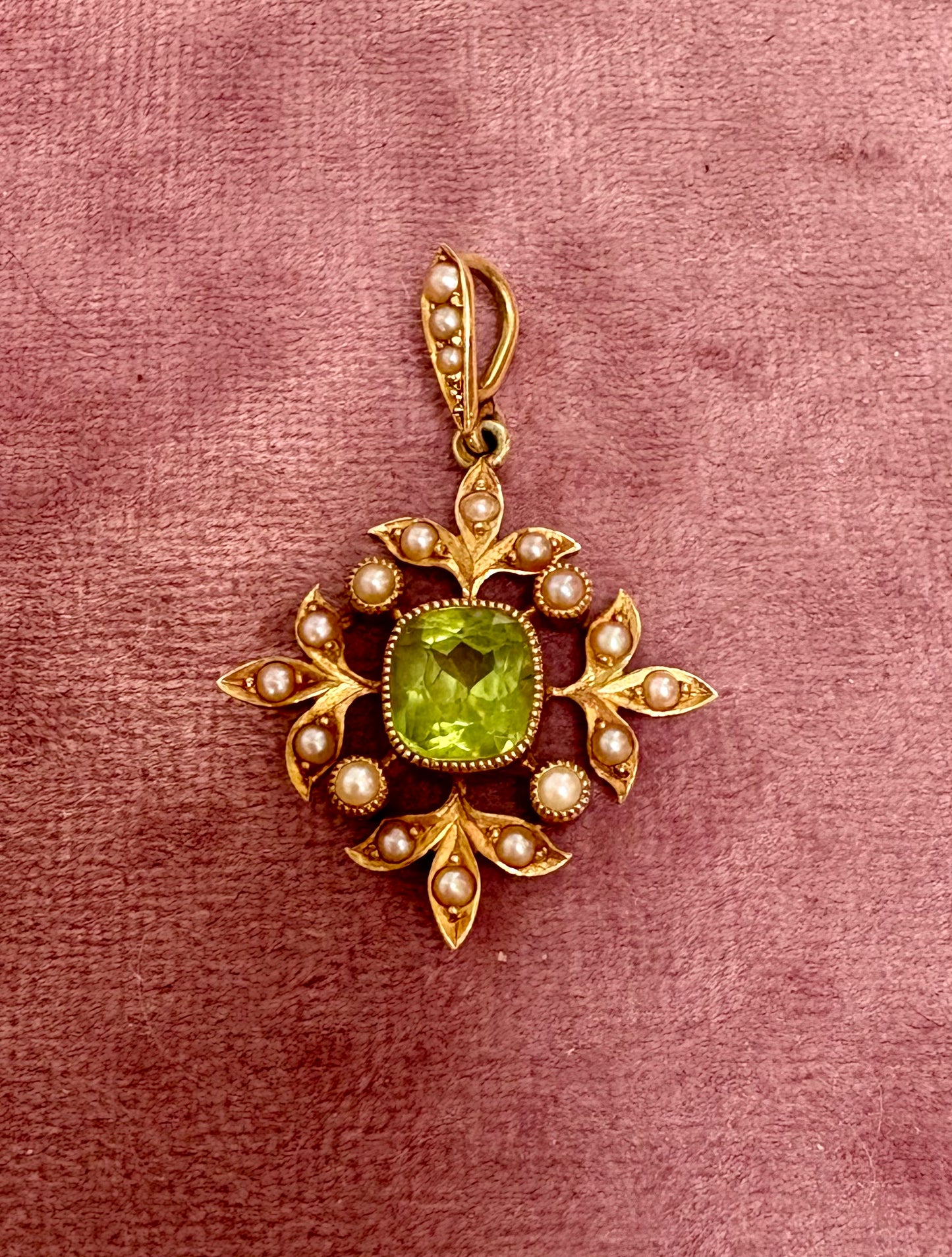 Stunning Early 20th Century Peridot and Seed Pearl Pendant