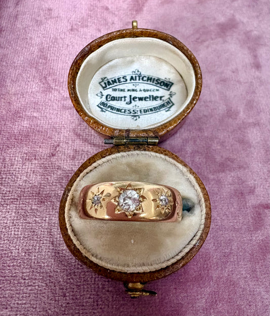 Stunning Late Victorian 18ct Gold and Old-Cut Diamond Starburst Ring