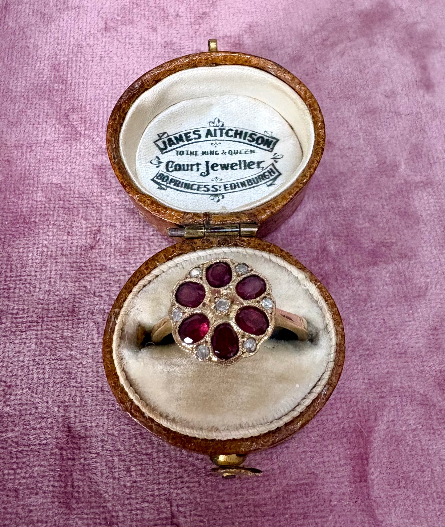 Wonderful Art Deco 9ct Gold, Garnet and Diamond Flower Cluster Ring by Joseph Cleary
