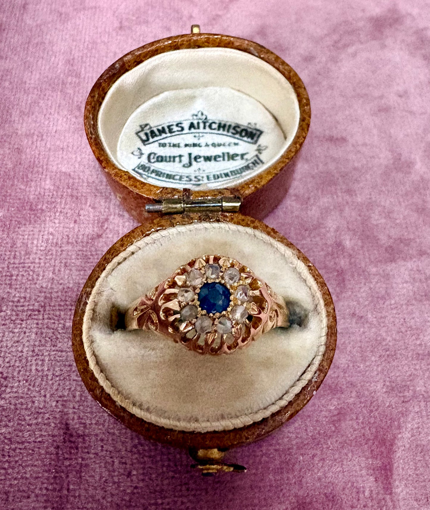 Gorgeous Edwardian 18ct Gold Blue Sapphire and Diamond Cluster Ring