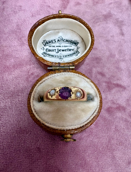 Wonderful Gold, Garnet and Pearl Starburst Ring