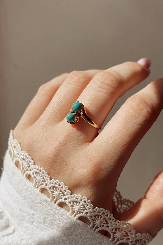 Turquoise Two-Stone Ring Made in 14K Gold
