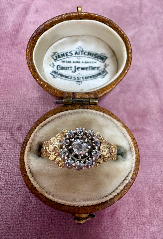 Incredible Georgian Silver and 18ct Gold Diamond Cluster Ring