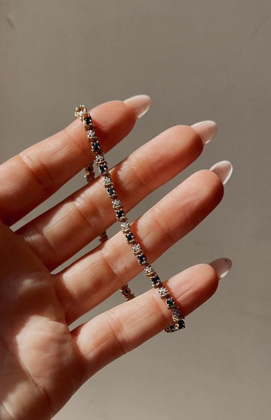 Gorgeous Vintage 9ct Gold, Sapphire and Diamond Line Bracelet