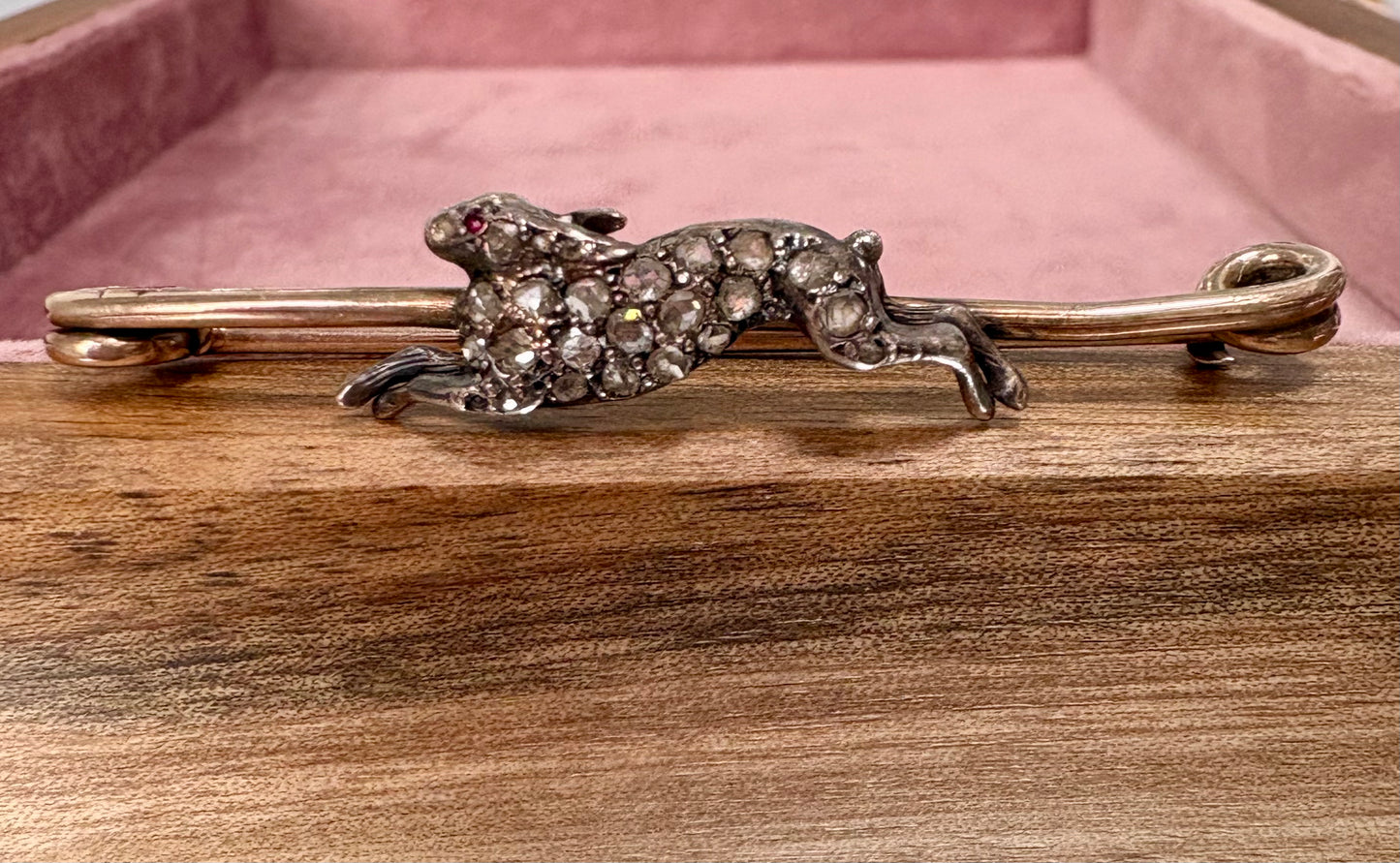 Wonderful Victorian Rose-Cut Diamond Hare Brooch